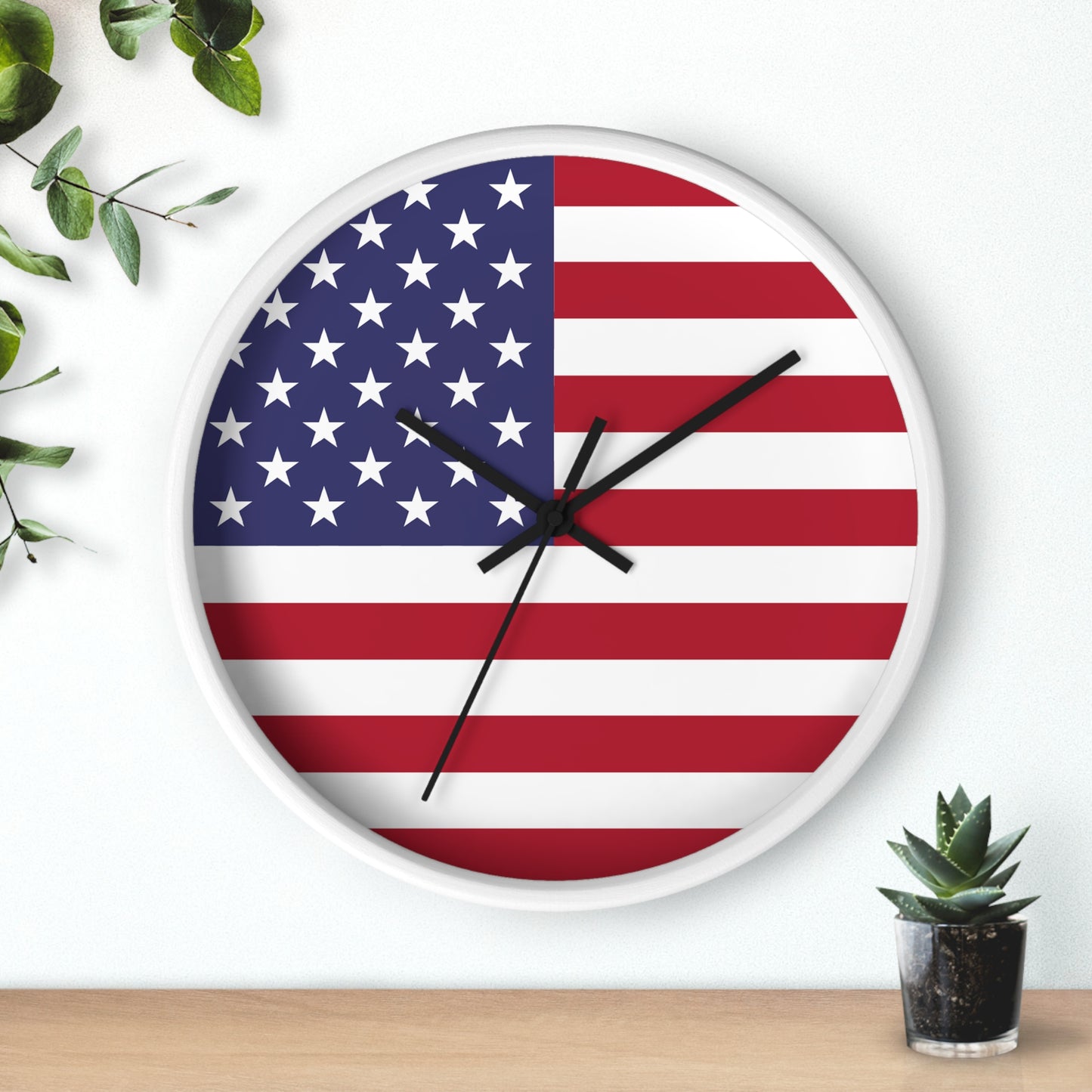 American Flag Wall Clock - Select from Black, White or Natural Wood Frame Color - Patriotic Design, Home Decor, USA Pride, Independence Day, Gifts for Him/Her, Office Decor