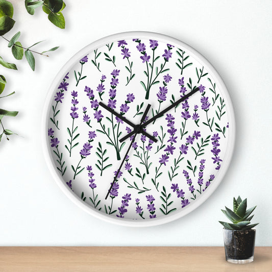 Lavender White Wall Clock - Select from Black, White or Natural Wood Color