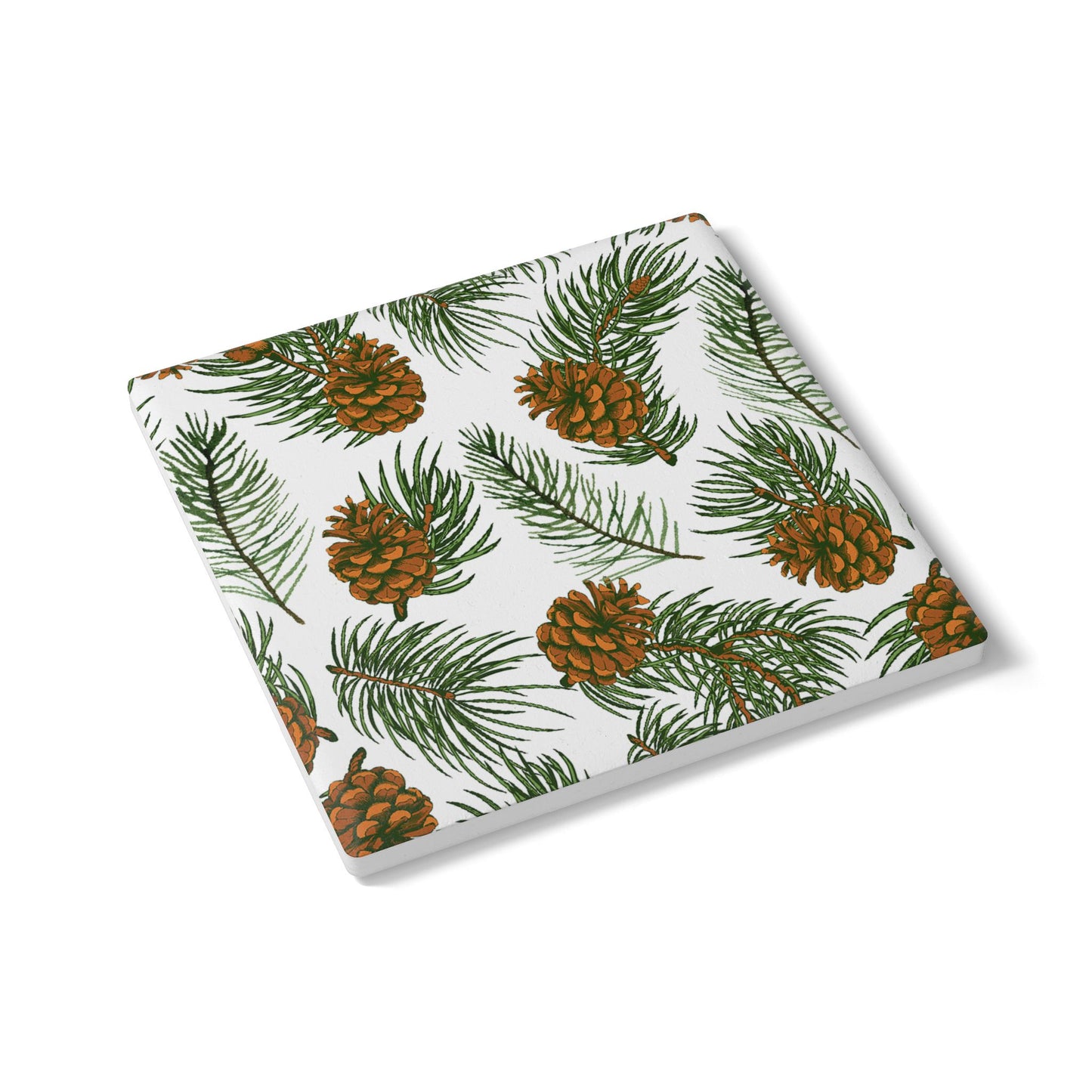 Needles & Cones - Ceramic Tile Coaster, Cork Backed - Round or Square Size Choices,  Perfect for Home Decor & Gifts - Priced per coaster