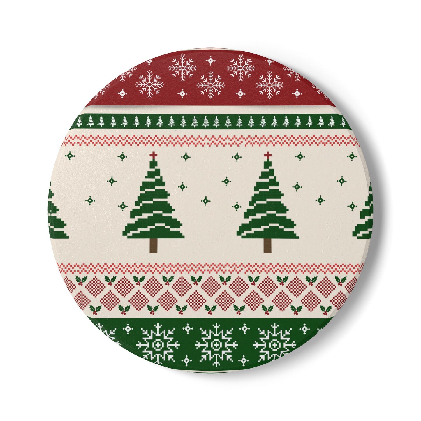 Christmas Trees - Ceramic Tile Coaster, Cork Backed - Round or Square Size Choices, Perfect for Christmas / Winter Home Decor & Holiday Gifts - Priced per coaster