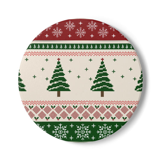 Christmas Trees - Ceramic Tile Coaster, Cork Backed - Round or Square Size Choices, Perfect for Christmas / Winter Home Decor & Holiday Gifts - Priced per coaster