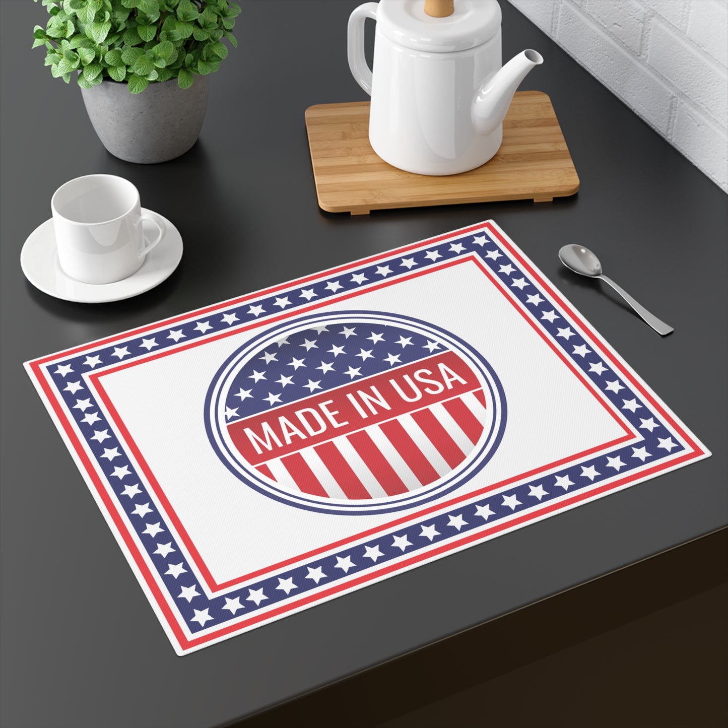 Made in USA Placemat - 18" × 14" Cotton Twill Patriotic Placemat, USA Love Table Decor, Independence Day, 4th of July, Patriotic Table Setting