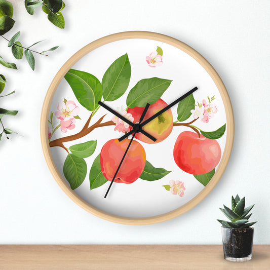 Apple Harvest Wall Clock - Select from Black, White or Natural Wood Color