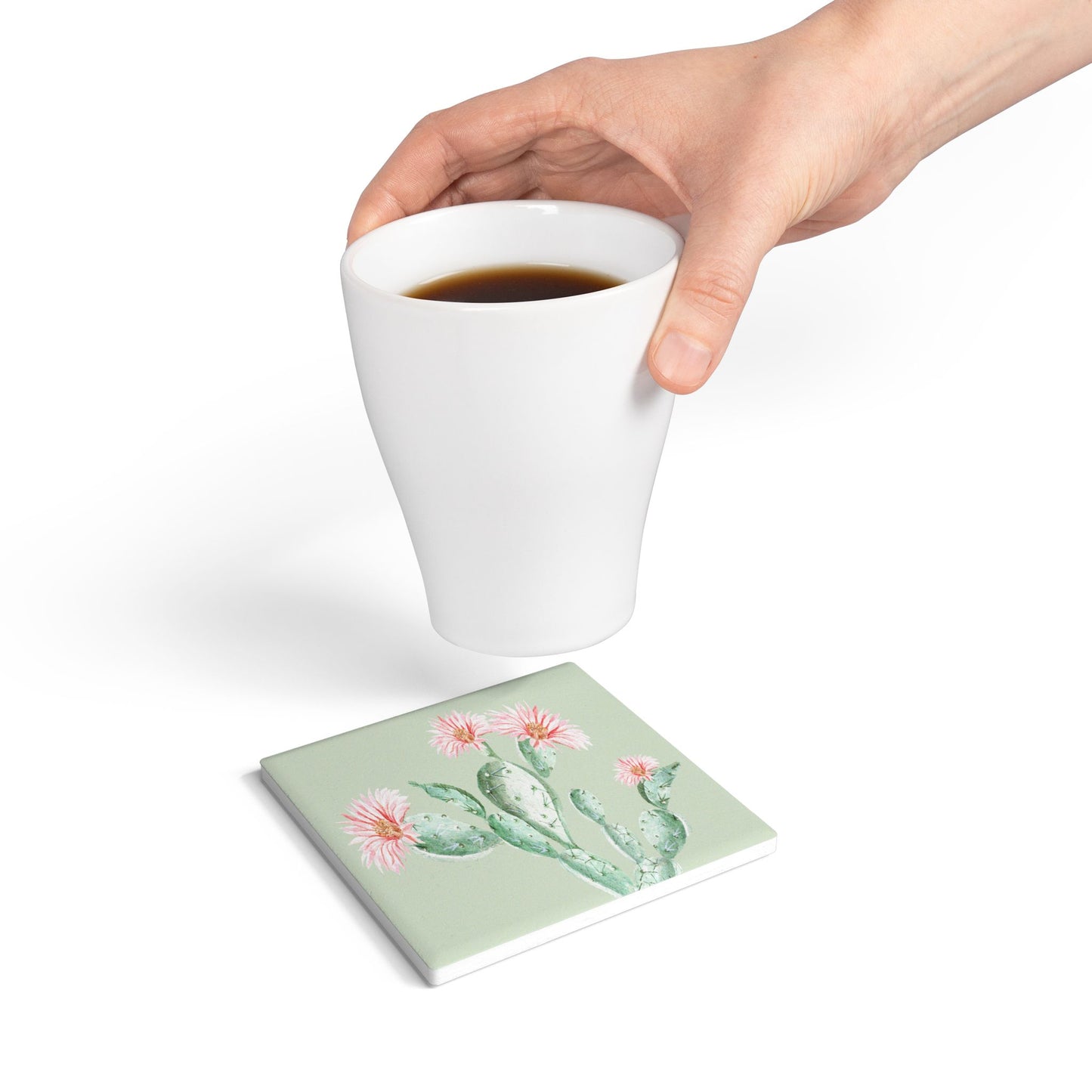 Cactus Flower - Ceramic Tile Coaster, Cork Backed - Round or Square Size Choices,  Perfect for Western or Cactus Home Decor & Gifts - Priced per coaster