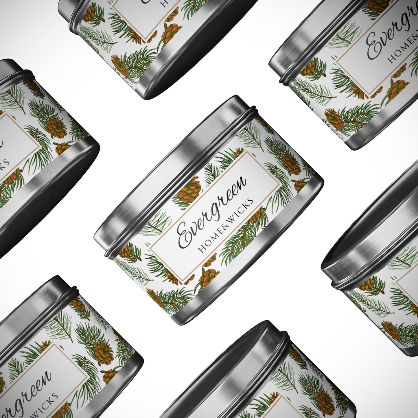 Evergreen Scented Coconut Soy Wax Candle, 8 oz. Silver Tin Jar with Lid - Winter Home Decor, Seasonal Candles for Holiday Celebrations, Christmas Candles
