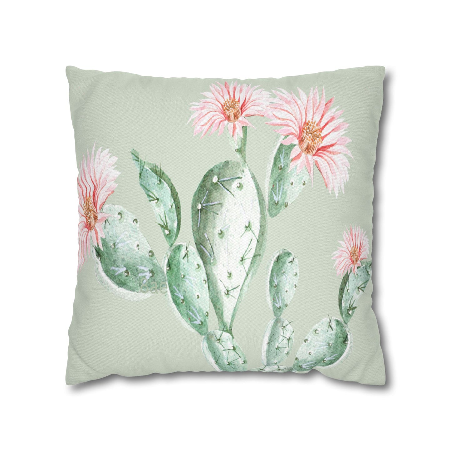 Cactus Flower Printed Square Pillow Cover (no insert) -  Multiple Sizes (14"x14", 16"x16", 18"x18", 20"x20"), Includes zipper closure