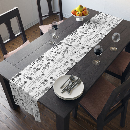 Skeletons Table Runner - 16" x 72" or 16" x 90" Size Options - Halloween Table Decor, Skeletons Home Decor, Halloween Spooky Decor, Kids' Halloween Party - Cotton Twill or Polyester choices
