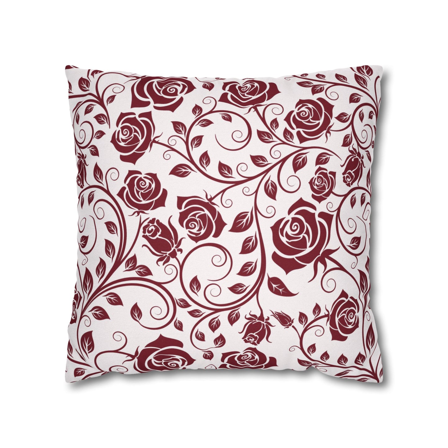 Burgundy Roses Printed Square Pillow Cover (no insert) - Multiple Sizes (14"x14", 16"x16", 18"x18", 20"x20"), Includes zipper closure, Burgundy Red Decorative Throw Pillowcase