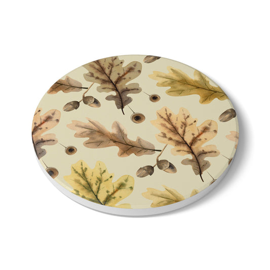 Oak Leaves - Ceramic Tile Coaster, Cork Backed - Round or Square Size Choices,  Perfect for Fall / Thanksgiving Home Decor & Gifts - Priced per coaster