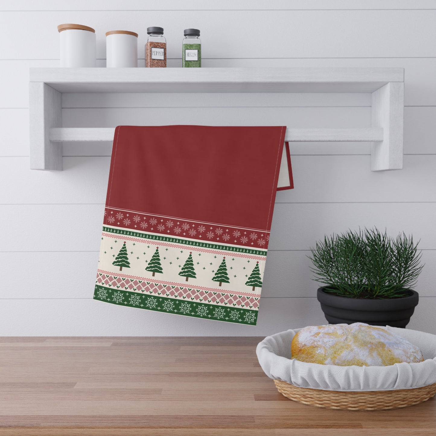 Christmas Trees Red Tea Towel - 18" x 30", 100% Cotton Twill - Christmas Kitchen Towels, Cotton Holiday Kitchen Towels, Christmas Tea Towel, Gift for Christmas - Priced per towel