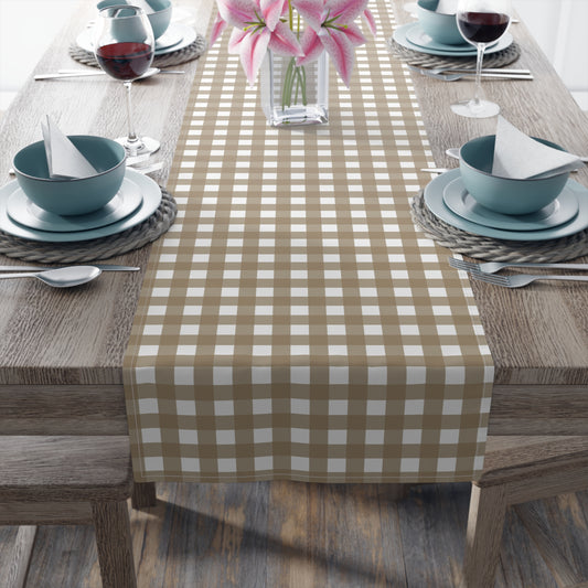 Brown Gingham Table Runner 16" x 72" or 16" x 90" Sizes, Farmhouse Table Decor, Fall Table Runner, Thanksgiving Table Runner, Fall Home Decor, Brown Checked Gingham Table Runner - Cotton Twill or Polyester material choices