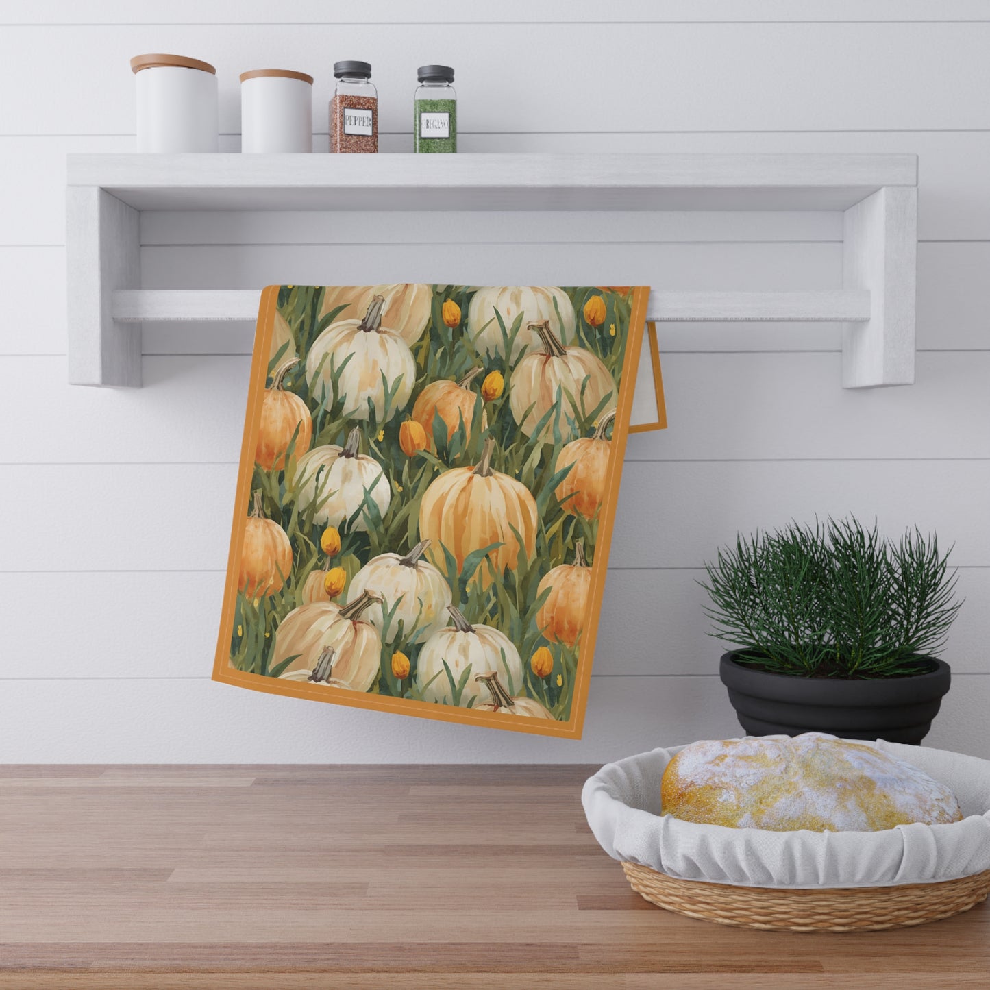 Pumpkin Patch Tea Towel 18" x 30", 100% Cotton Twill - Fall Autumn Kitchen Towels, Cotton Pumpkin Kitchen Towels, Thanksgiving Tea Towel, Gift for Housewarming, Halloween Kitchen Towel - Priced per towel