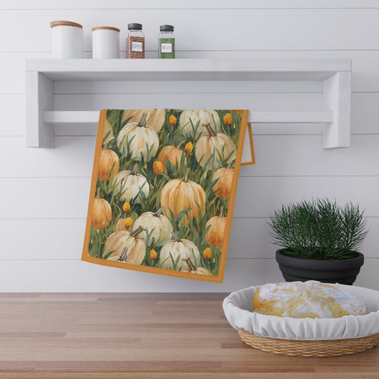 Pumpkin Patch Tea Towel 18" x 30", 100% Cotton Twill - Fall Autumn Kitchen Towels, Cotton Pumpkin Kitchen Towels, Thanksgiving Tea Towel, Gift for Housewarming, Halloween Kitchen Towel - Priced per towel