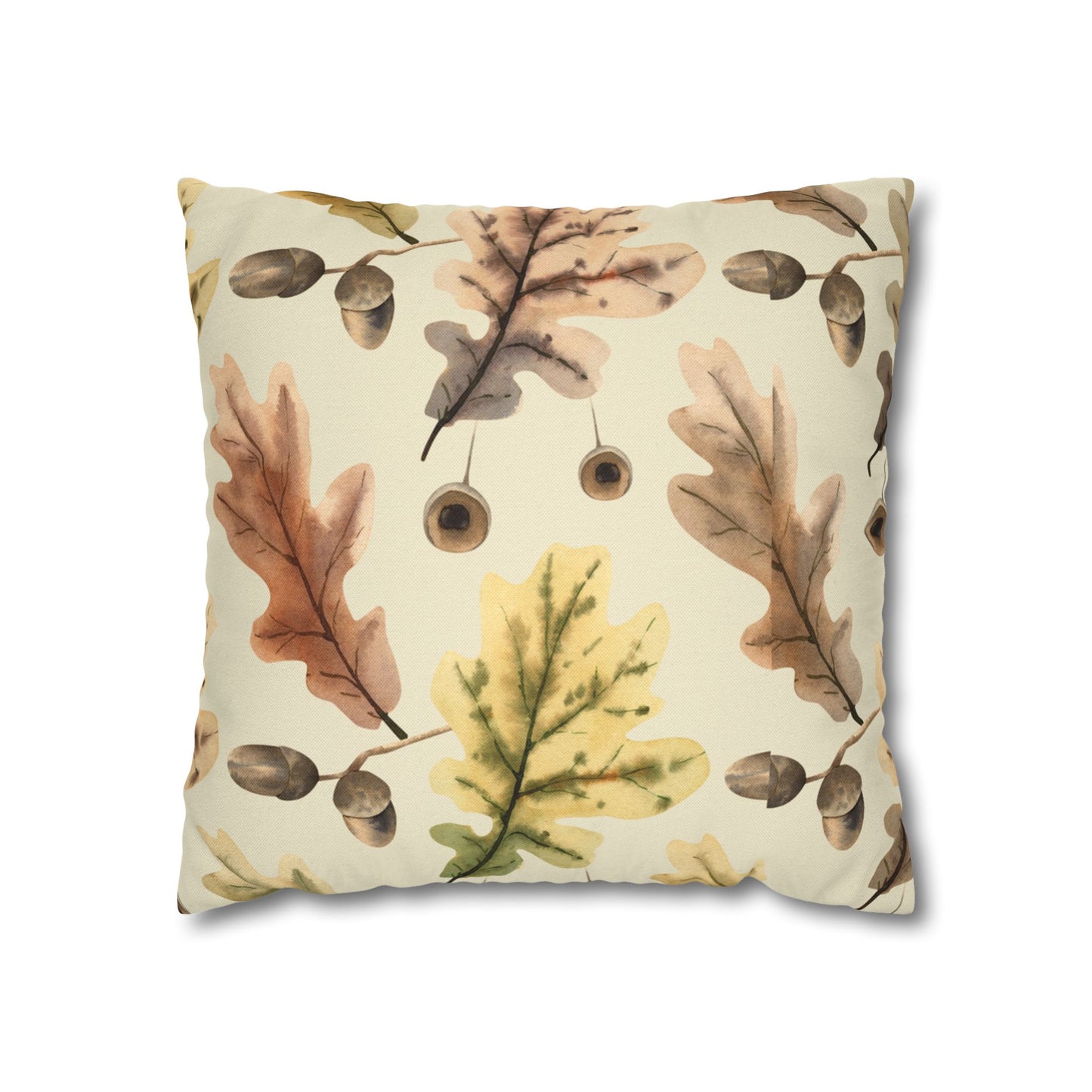 Oak Leaves Printed Square Pillow Cover (no insert) -  Multiple Sizes (14"x14", 16"x16", 18"x18", 20"x20"), Includes zipper closure
