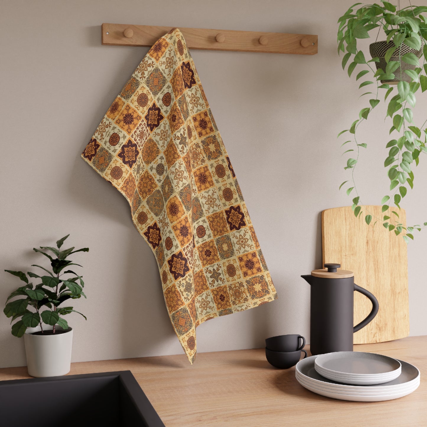 Fall Flowers Mosaic Tea Towel - 18" x 30", 100% Cotton Twill Kitchen Towels - Fall Autumn Tea Towels, Bohemian Kitchen Tea Towel, Cotton Fall Kitchen Towels, Thanksgiving Tea Towel, Gift for Housewarming, - Priced per towel