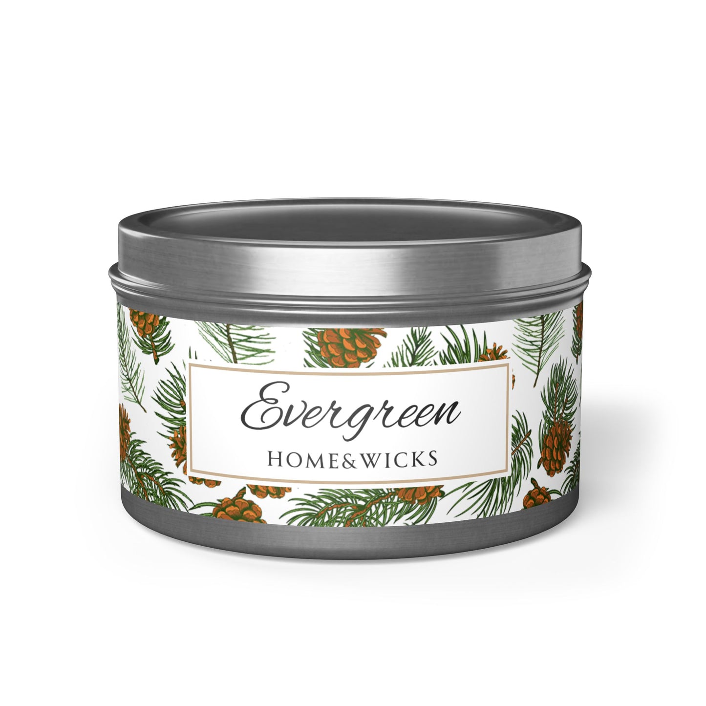 Evergreen Scented Coconut Soy Wax Candle, 8 oz. Silver Tin Jar with Lid - Winter Home Decor, Seasonal Candles for Holiday Celebrations, Christmas Candles