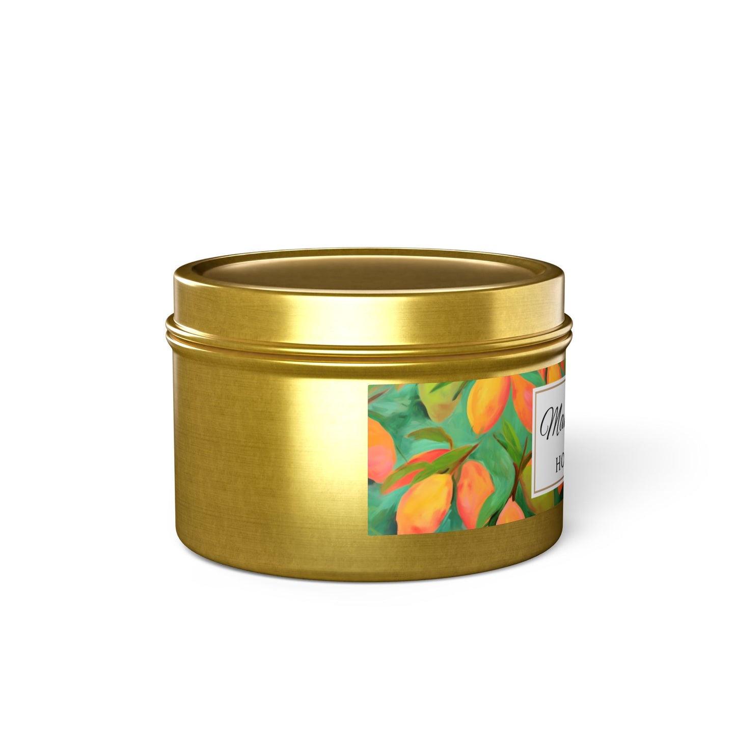 Mango Coconut Scented Coconut Apricot Wax Candle, 4 oz. Gold Tin Jar with Lid - Fruity Candle, Gift for Her, Tropical Candle, Summer Decor