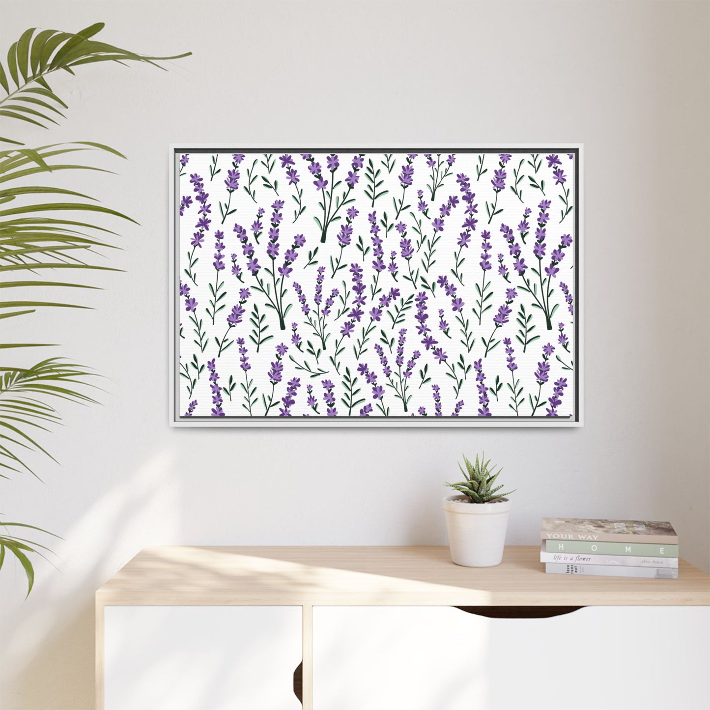 Lavender White Framed Matte Canvas Art - Multiple Frame Color &  Size Options