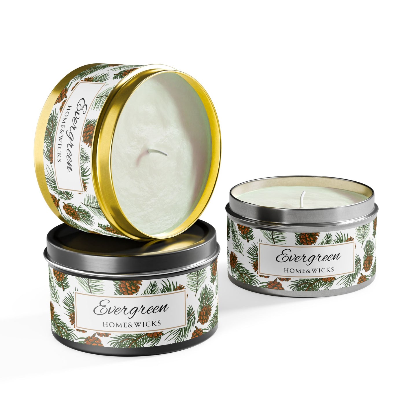 Evergreen Scented Coconut Soy Wax Candle, 8 oz. Silver Tin Jar with Lid - Winter Home Decor, Seasonal Candles for Holiday Celebrations, Christmas Candles