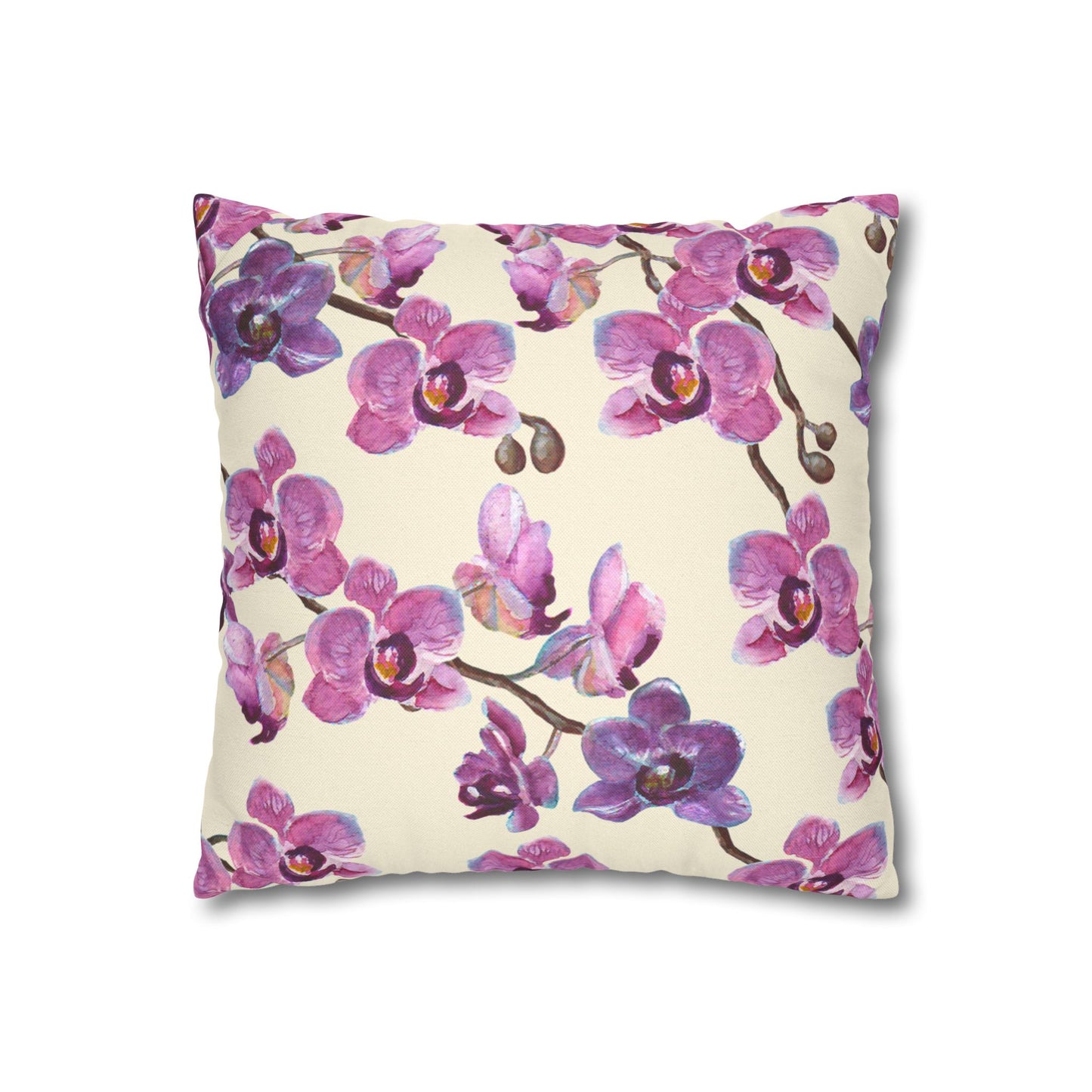Vanilla Orchid Printed Square Pillow Cover (no insert) -  Multiple Sizes (14"x14", 16"x16", 18"x18", 20"x20"), Includes zipper closure