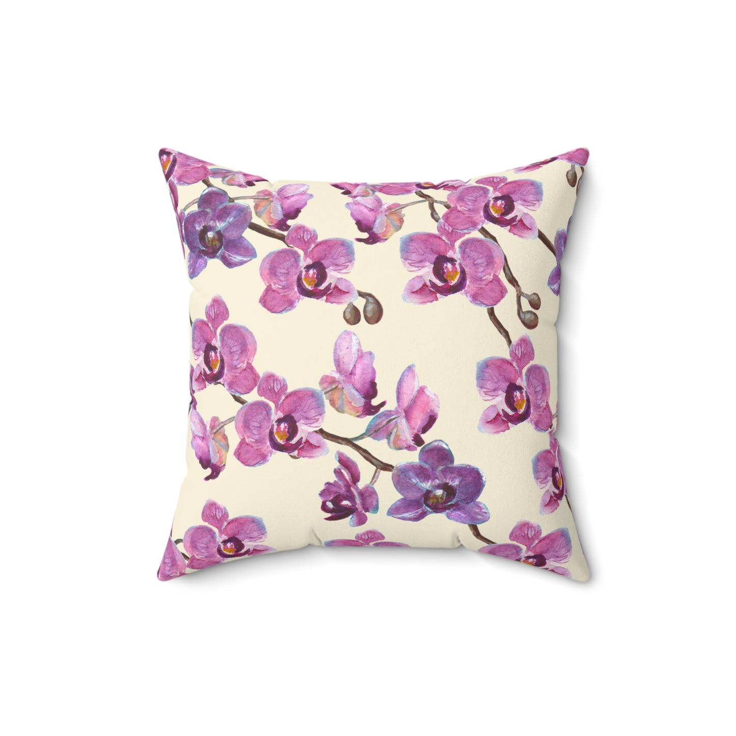 Vanilla Orchid Printed Square Pillow Cover with Insert -  Multiple Sizes (14"x14", 16"x16", 18"x18", 20"x20"), Includes insert and zipper closure