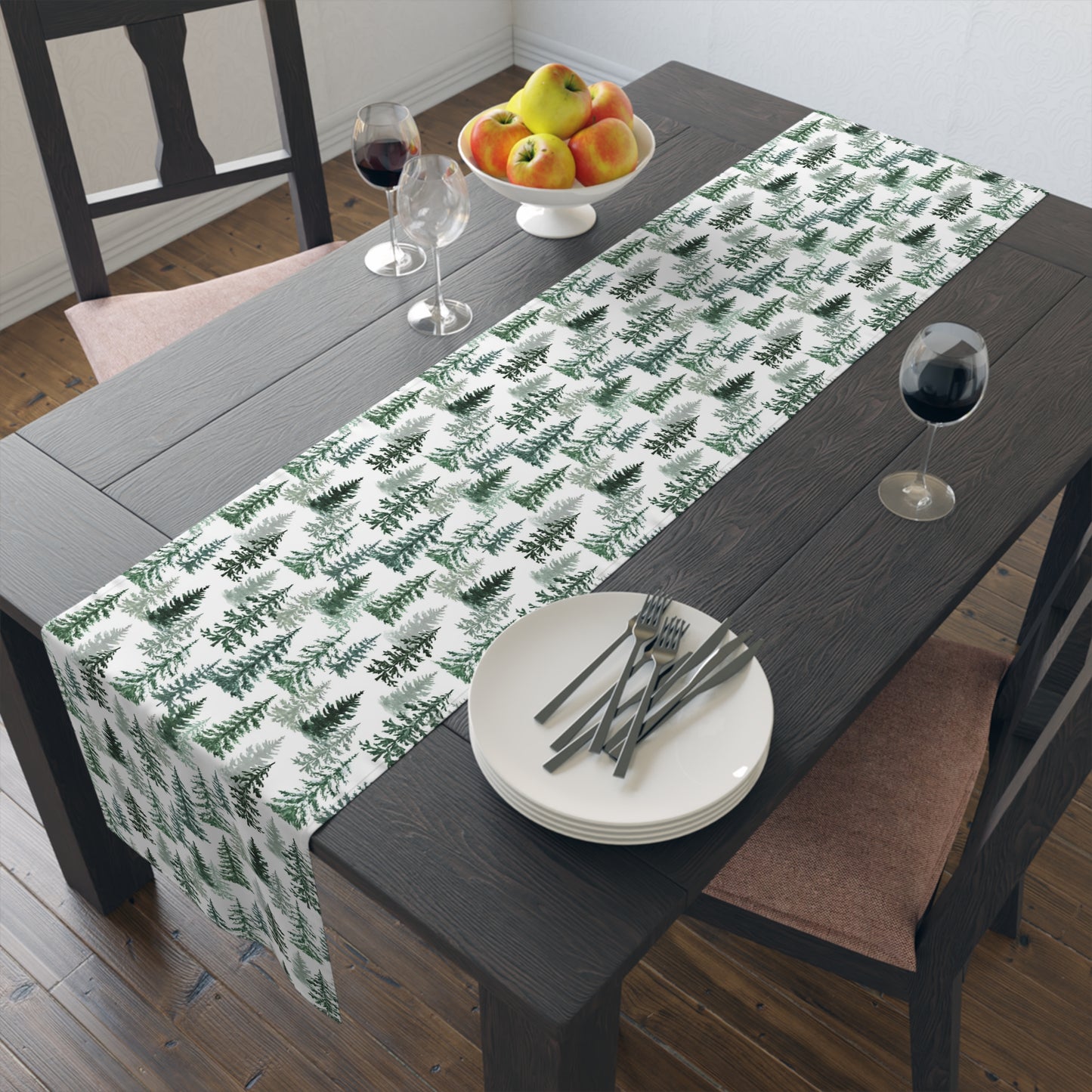Fraser Fir Table Runner - 16" x 72" or 16" x 90" Size Options - Christmas Table Runner, Winter Forest Table Decor, Holiday Table Runner - Cotton Twill or Polyester choices