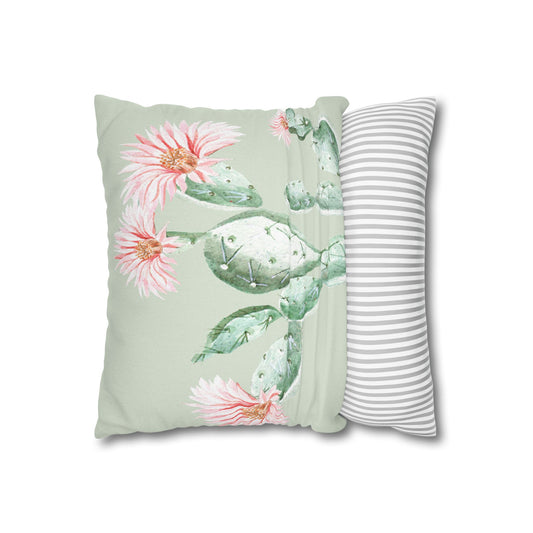 Cactus Flower Printed Square Pillow Cover (no insert) -  Multiple Sizes (14"x14", 16"x16", 18"x18", 20"x20"), Includes zipper closure