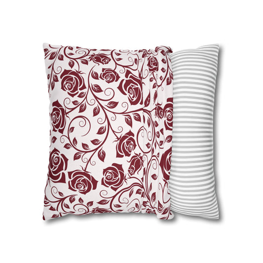Burgundy Roses Printed Square Pillow Cover (no insert) - Multiple Sizes (14"x14", 16"x16", 18"x18", 20"x20"), Includes zipper closure, Burgundy Red Decorative Throw Pillowcase