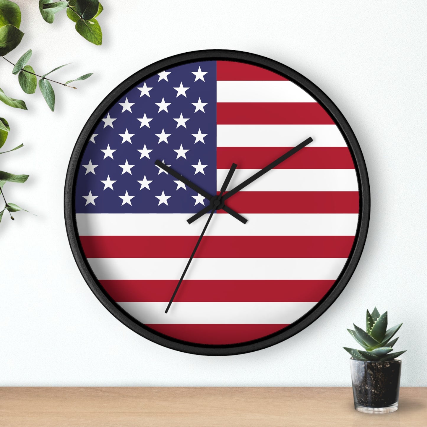 American Flag Wall Clock - Select from Black, White or Natural Wood Frame Color - Patriotic Design, Home Decor, USA Pride, Independence Day, Gifts for Him/Her, Office Decor