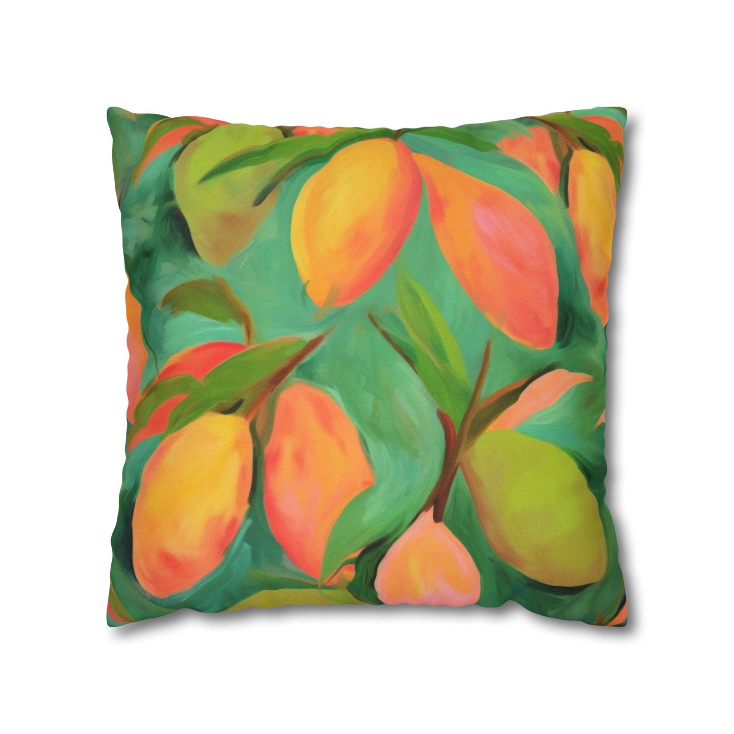 Mangoes Printed Square Pillow Cover (no insert) -  Multiple Sizes (14"x14", 16"x16", 18"x18", 20"x20"), Includes zipper closure