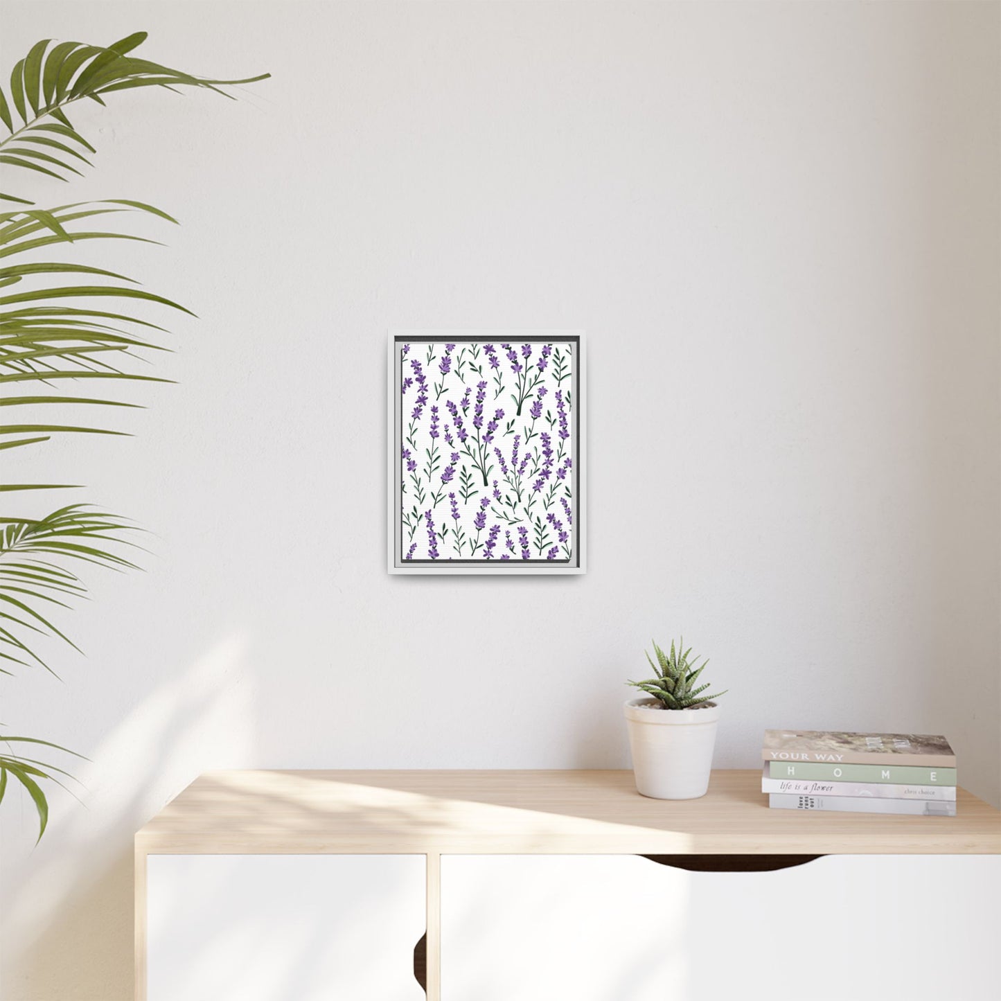 Lavender White Framed Matte Canvas Art - Multiple Frame Color &  Size Options