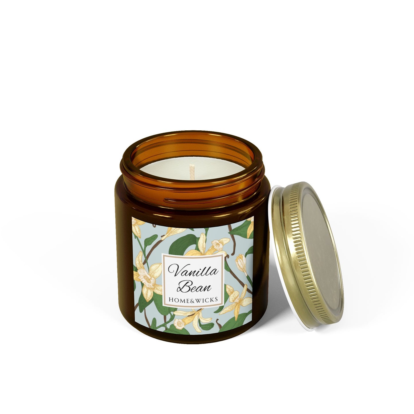 Vanilla Bean Coconut Apricot Wax Candle, 4 oz Amber Jar, Gold Lid - Relaxing Scent, Gift for Her, Vanilla Aromatherapy, Natural Coconut Wax