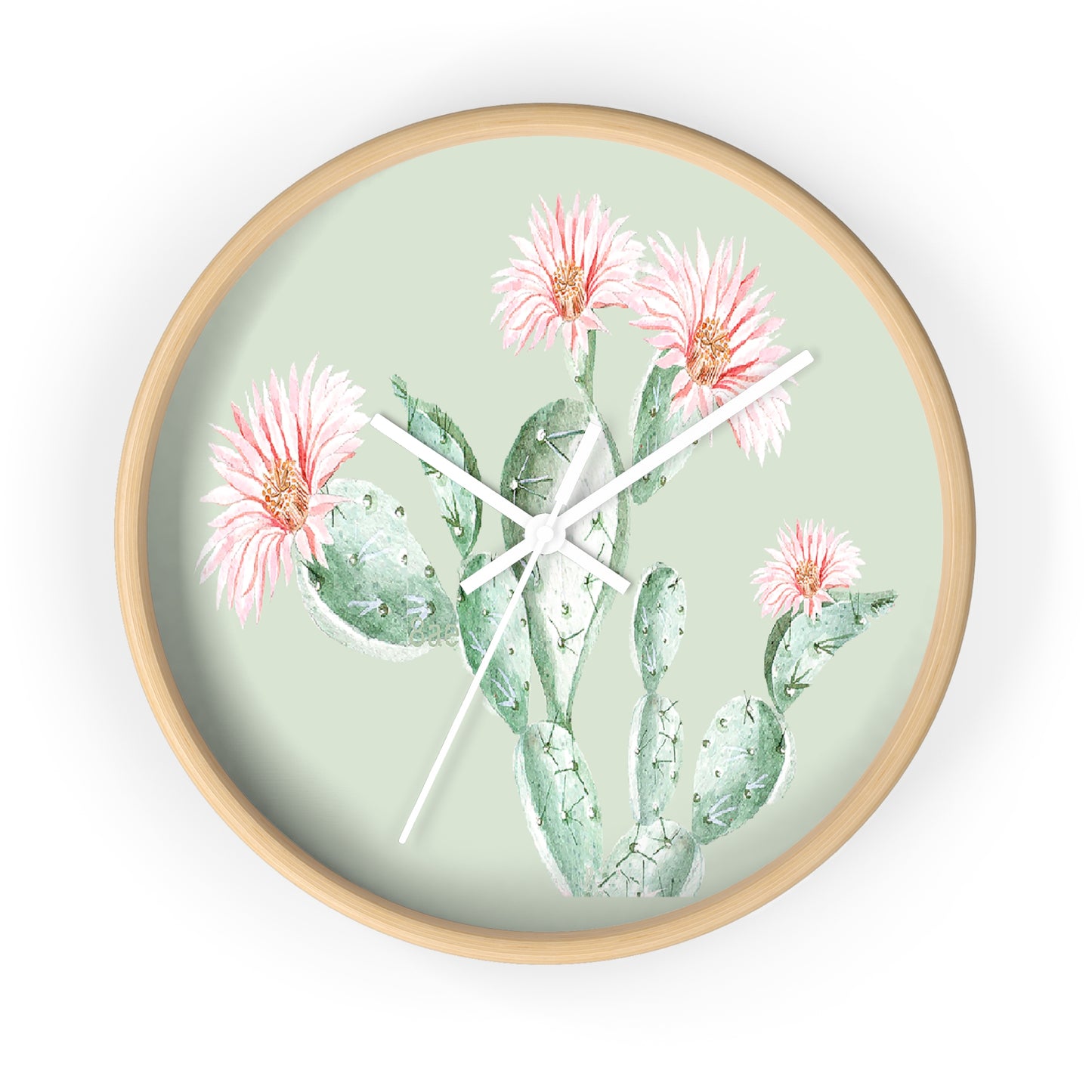 Cactus Flower Wall Clock - Select from Black, White or Natural Wood Color