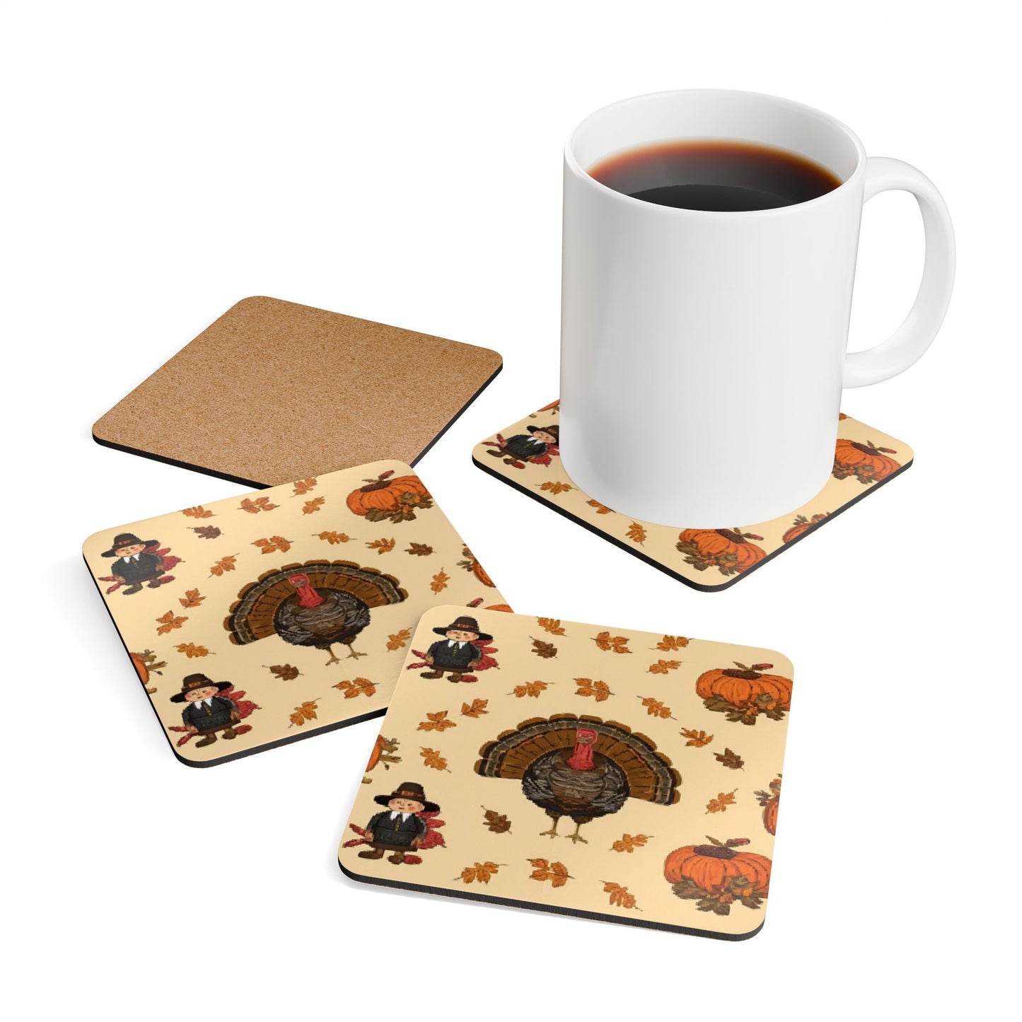Thanksgiving Turkeys Coasters - Set of 4, Thanksgiving Coasters, Fall Table Decor, Coaster Gift Set, Cork Backed Coasters, Autumn Home Decor, Thanksgiving Drink Coasters