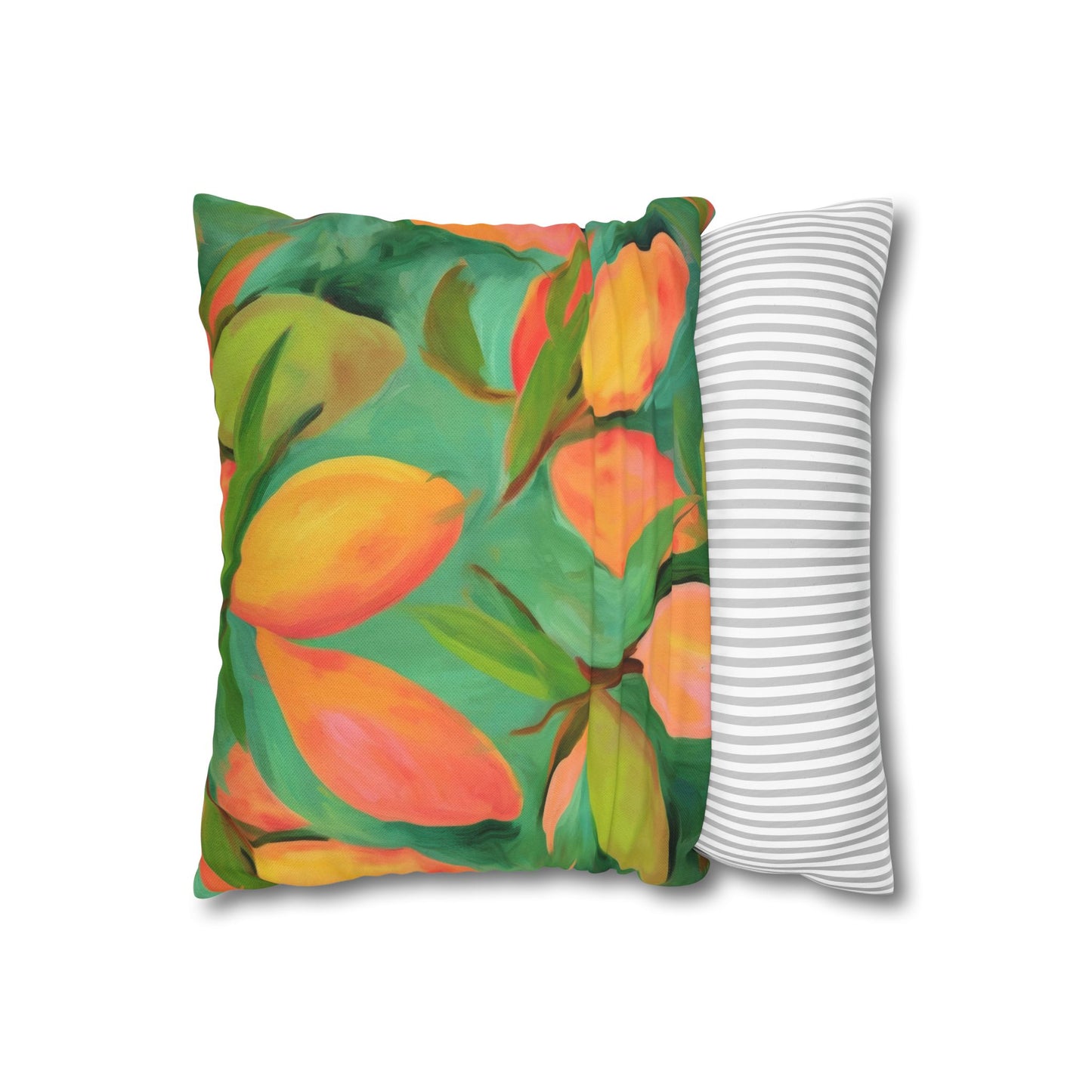 Mangoes Printed Square Pillow Cover (no insert) -  Multiple Sizes (14"x14", 16"x16", 18"x18", 20"x20"), Includes zipper closure
