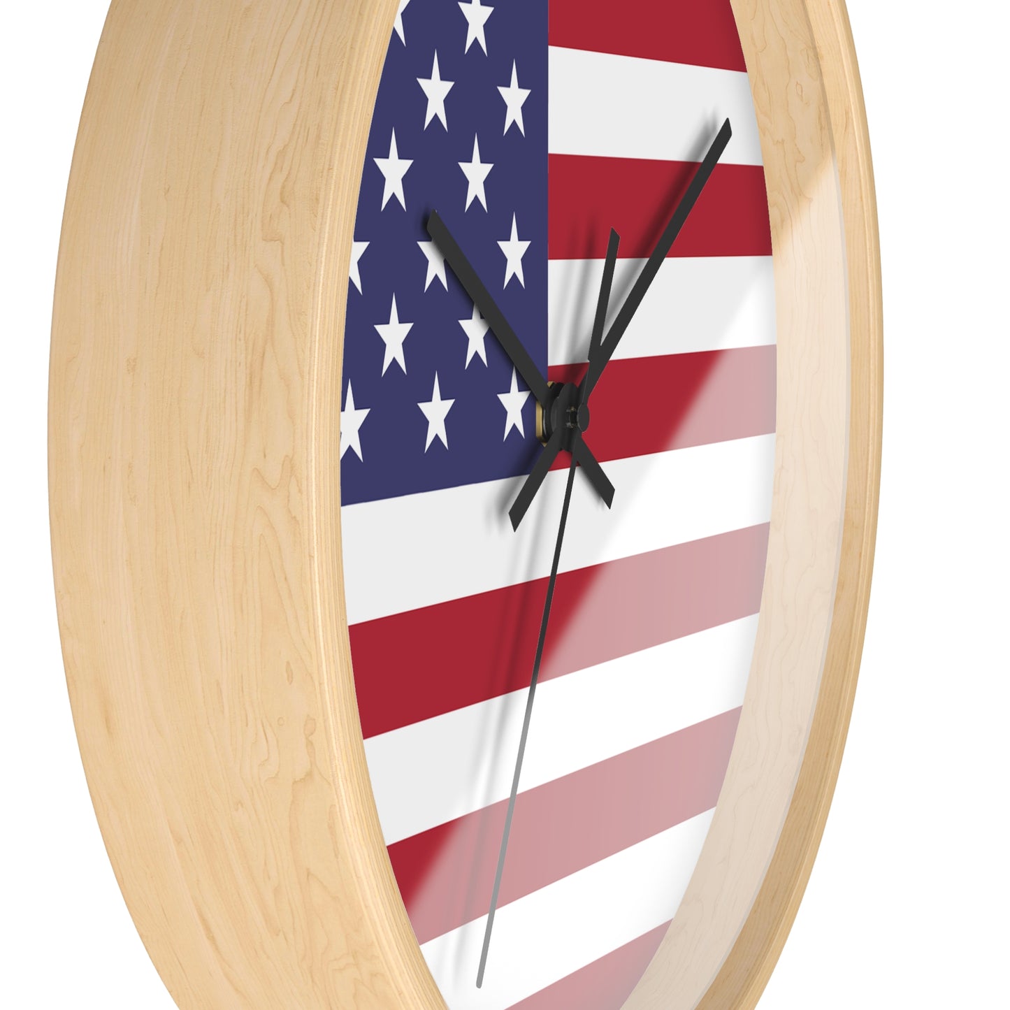 American Flag Wall Clock - Select from Black, White or Natural Wood Frame Color - Patriotic Design, Home Decor, USA Pride, Independence Day, Gifts for Him/Her, Office Decor