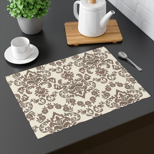 Baroque Mocha Placemat 18" × 14" Cotton Twill, Vintage Style Table Decor, Thanksgiving Placemat, Fall Table Decor, Brown Table Decor - Priced per placemat