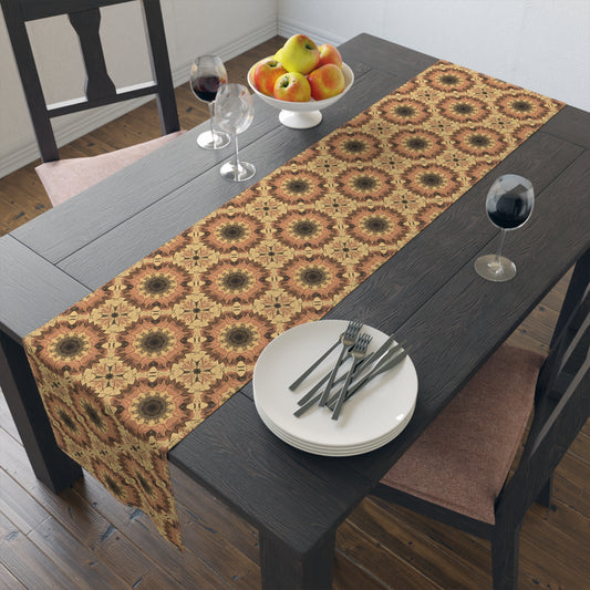 Retro Fall Flowers Table Runner - 16" x 72" or 16" x 90" Sizes - Groovy Fall Flowers Table Decor Design, Thanksgiving Table Runner, Autumn Table Runner, Thanksgiving Table Decor, Cotton Twill or Polyester material choices