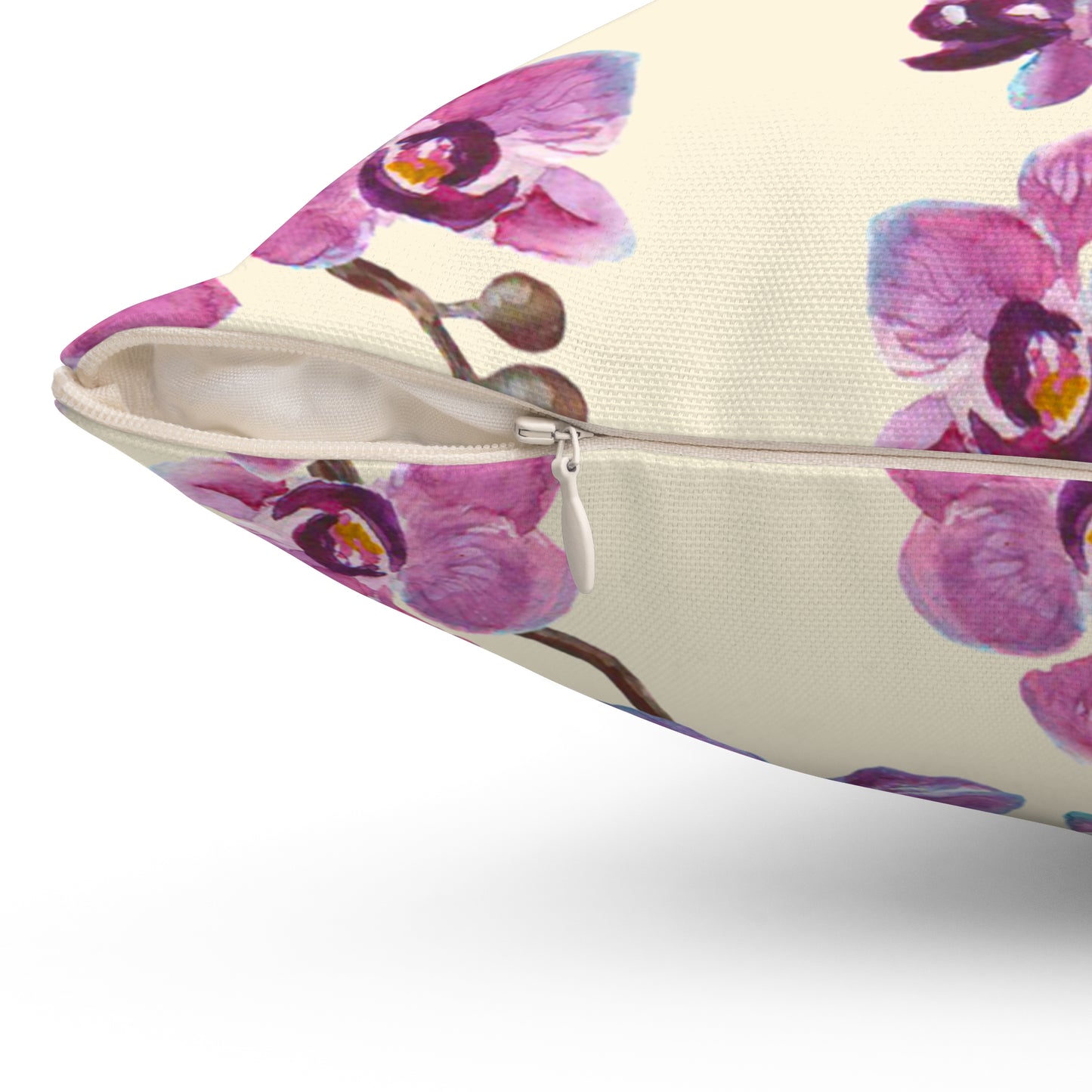 Vanilla Orchid Printed Square Pillow Cover with Insert -  Multiple Sizes (14"x14", 16"x16", 18"x18", 20"x20"), Includes insert and zipper closure