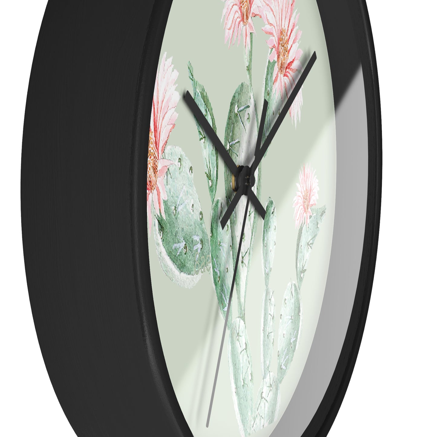 Cactus Flower Wall Clock - Select from Black, White or Natural Wood Color