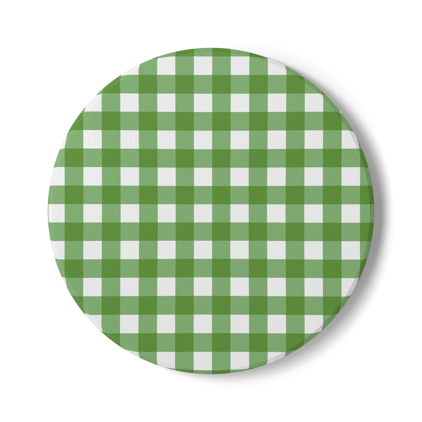Green Gingham Ceramic Tile Coaster - Cork Backed, Round or Square Size Choices, Perfect for Christmas, Green Home Decor & Gifts - Priced per coaster