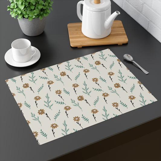 Chamomile Brown Placemat 18" × 14" Cotton Twill Placemat, Floral Pattern Patern, Boho Table Setting, Vintage Flower Placemat, Priced per placemat