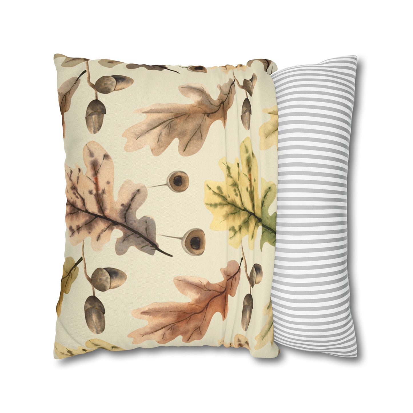 Oak Leaves Printed Square Pillow Cover (no insert) -  Multiple Sizes (14"x14", 16"x16", 18"x18", 20"x20"), Includes zipper closure