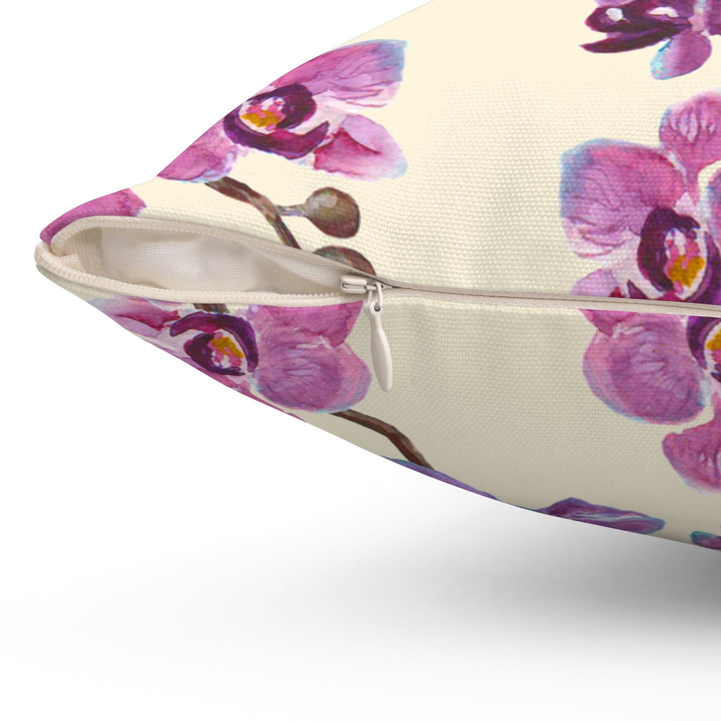 Vanilla Orchid Printed Square Pillow Cover with Insert -  Multiple Sizes (14"x14", 16"x16", 18"x18", 20"x20"), Includes insert and zipper closure