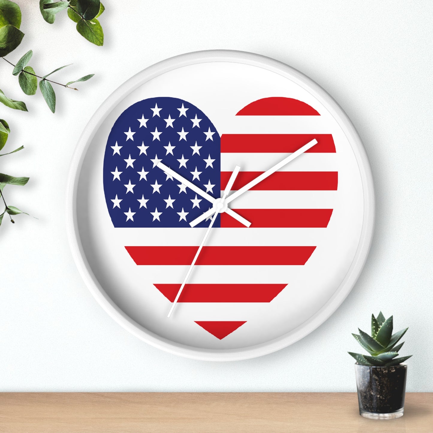 American Flag Heart - Select from Black, White or Natural Wood Color - Patriotic Heart Wall Clock | USA Love Home Decor, American Flag Clock, Gift for Veterans, Independence Day Celebration, Rustic Wall Art