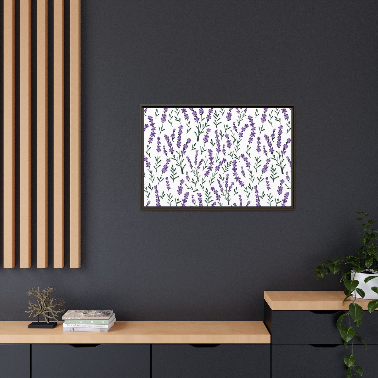 Lavender White Framed Matte Canvas Art - Multiple Frame Color &  Size Options