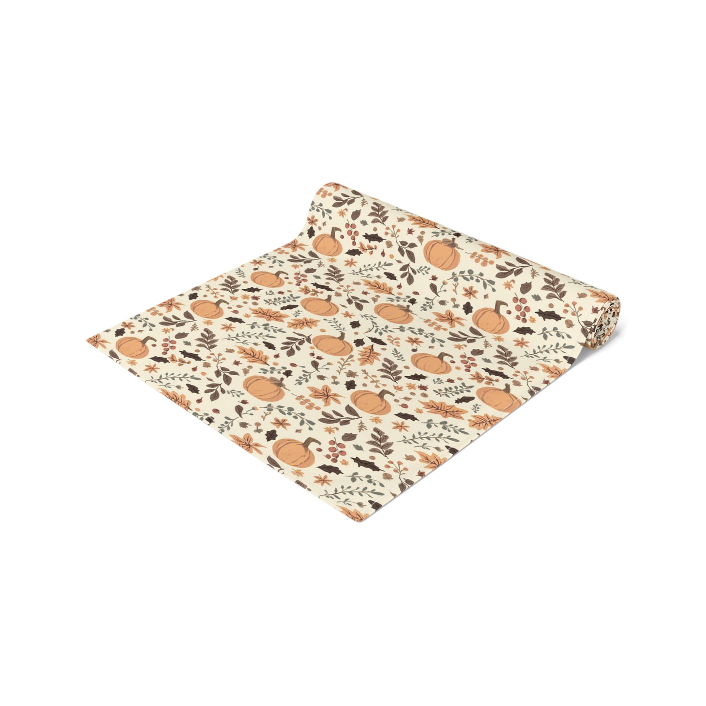 Fall Leaves & Pumpkins Table Runner - 16" x 72" or 16" x 90" Sizes, Fall Table Runner, Thanksgiving Table Decor, Halloween Table Runner - Cotton Twill or Polyester material choices