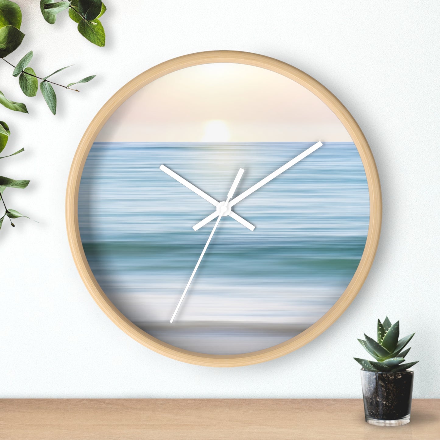 Coastal Cottage Sunset Wall Clock - Select from Black, White or Natural Wood Color