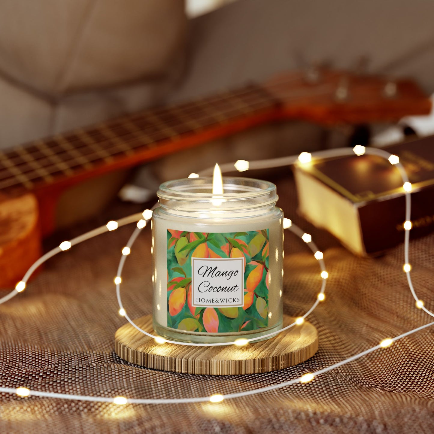 Mango Coconut Scented Coconut Apricot Wax Candle, 4 oz. Clear Jar with Gold Lid - Fruity Candle, Gift for Her, Tropical Candle