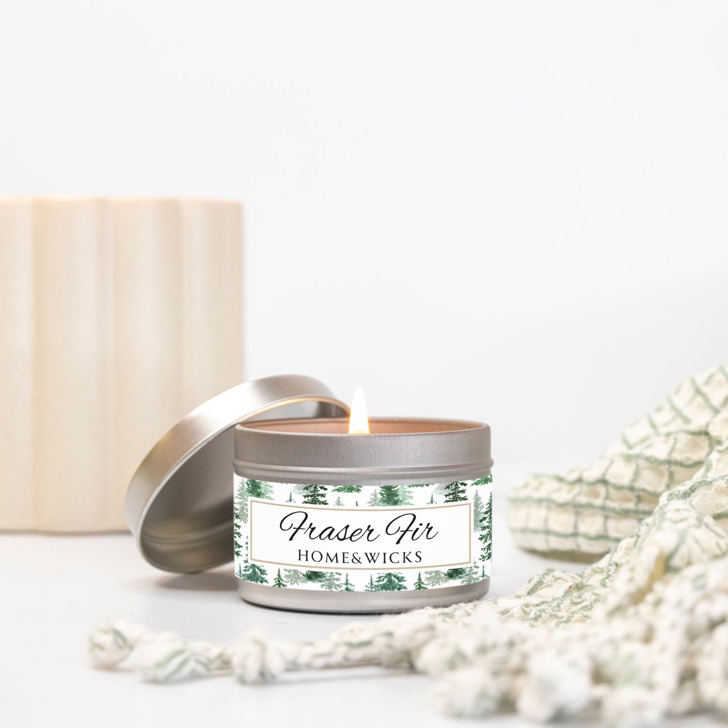 Fraser Fir Coconut Soy Wax Candle, 4 oz. Silver Tin Jar with Lid - Christmas Candle, Holiday Decor, Winter Candle